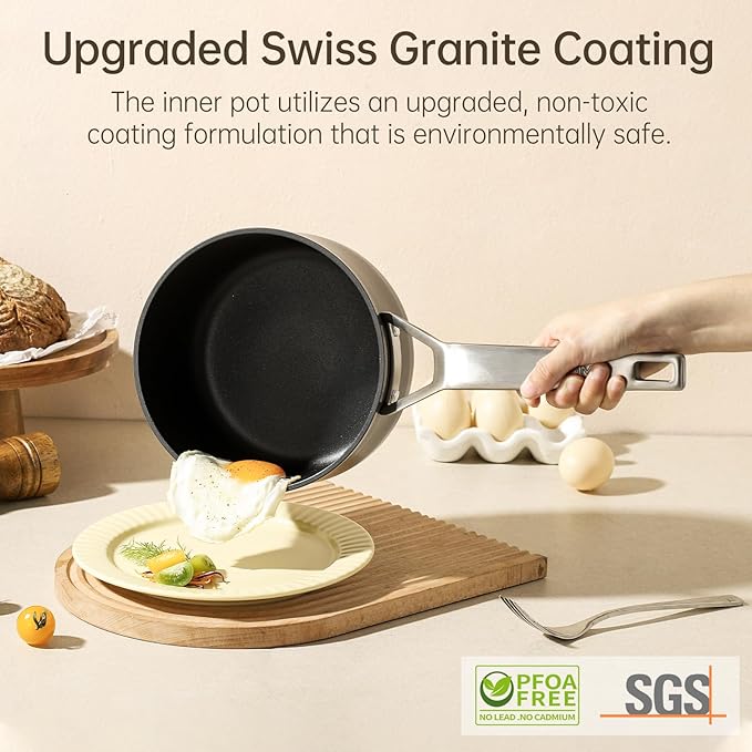 MSMK 2.5 Quart Saucepan with lid, Small Saucepan with Steamer Non stick, Induction, Scratch-resistant, Small Cooking Pot