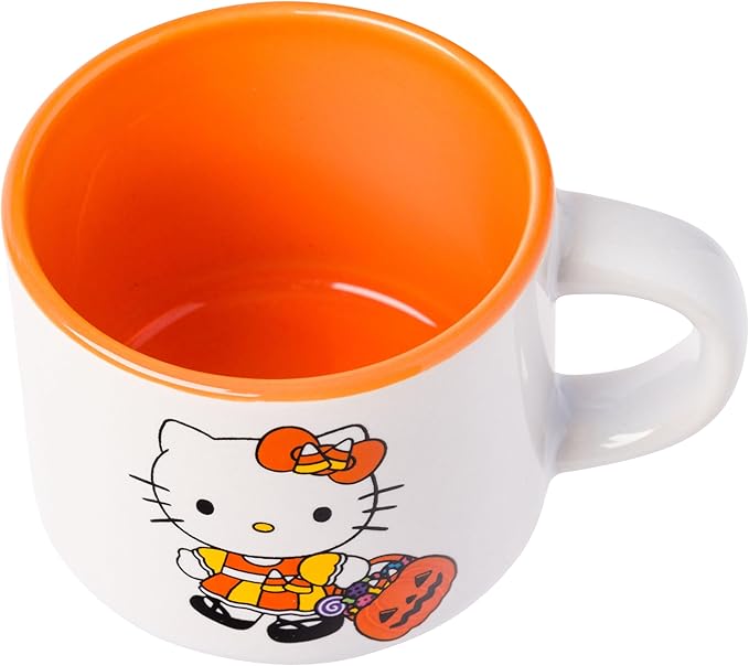 Silver Buffalo Sanrio Hello Kitty Halloween Themed 4 pack Ceramic Espresso Set with Storage Rack, 3 Ounces