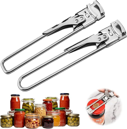 2 Pack Adjustable Stainless Steel Jar Opener for Seniors with Arthritis, Manual Lid Remover with Non-Slip Clamp, Easy Grip Bottle Opener Gadget for 0.8" to 4" Weak Hands
