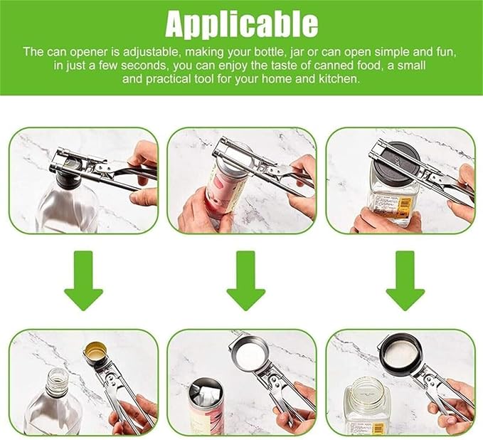 Adjustable Stainless Steel Jar Opener, Jar Opener for Weak Hands, Jar, Bottle, Can Lid Openers, Adjustable Multifunctional Stainless Steel Can Opener (Small+Large)