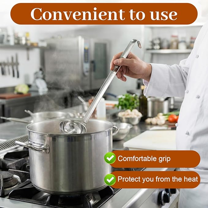 10 Pcs Stainless Steel Ladle 1oz/2oz/4oz/6oz/8oz Soup Ladle with Long Spoon Metal Spoon Sets Big Spoons for Stirring, Portioning, Serving Soup, Stew in Restaurants Home Cooking Soups Sauce