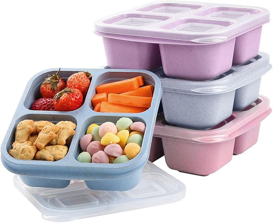 4 Pack Snack Containers, 4 Compartments Snackle Box Container, Reusable Meal Prep Lunchable Container for Adults, Microwave Dishwasher Safe, Stackable Bento Snack Boxes for Work, Travel