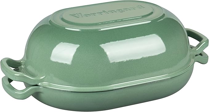 Enameled Cast Iron Sourdough Bread Oven, Dutch Oven, Loaf Cast Iron Bread Pan for Homemade Bread Baking, Meatloaf Pan with Lid, 7QT, Sage Green
