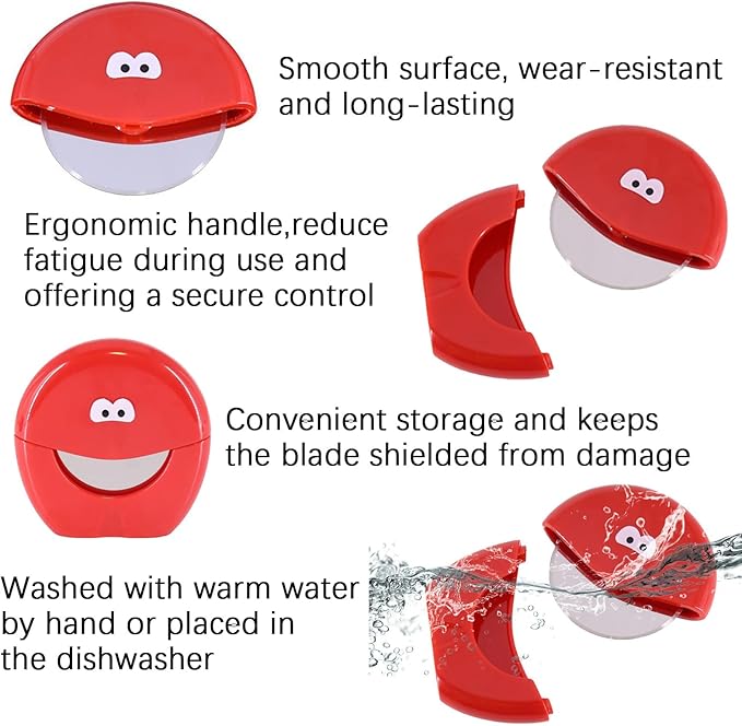 Pizza Cutter Wheel with Cover, Stainless Pizza Cutter, Sharp & Easy to clean, Dishwasher Safe for Kitchen(Red)