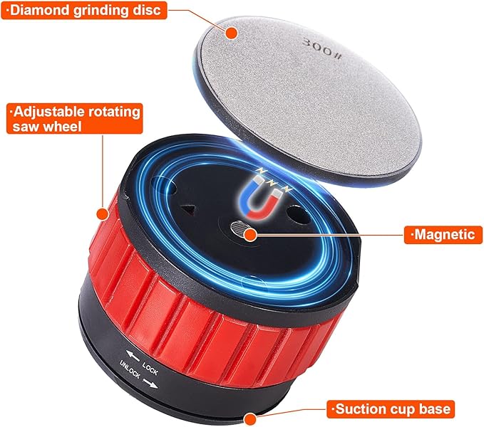 Knife Sharpener With Suction Cup, Round Blade Sharpener With 2 Pcs Double-Sided Diamond Grinding Discs, Handheld Knives Sharpener Kit for All Knives Including Kitchen Knives, Pocket, Scissors