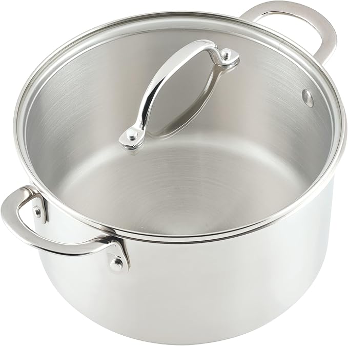Rachael Ray Professional Stainless Steel Stockpot with Lid, Compatible with All Cooktops, Induction Ready, Dishwasher Safe, 6 Quart Stock Pot - Stainless Steel