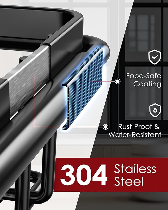 Dish Drying Rack in Sink - Expandable Stainless Steel Dish Rack Over the Sink, Kitchen Sink Drain Strainer with Cutlery Holder & Cup Holders, 15.4 x 9.8 x 3.0 Inch, Black
