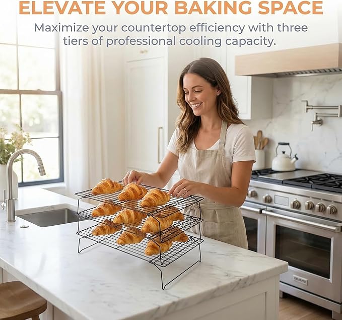 4-Tier Collapsible Cooling Racks, Detachable Wire Cooling Rack Stackable Drying Rack for Cookie Bread Pizza Baking (3Tier)