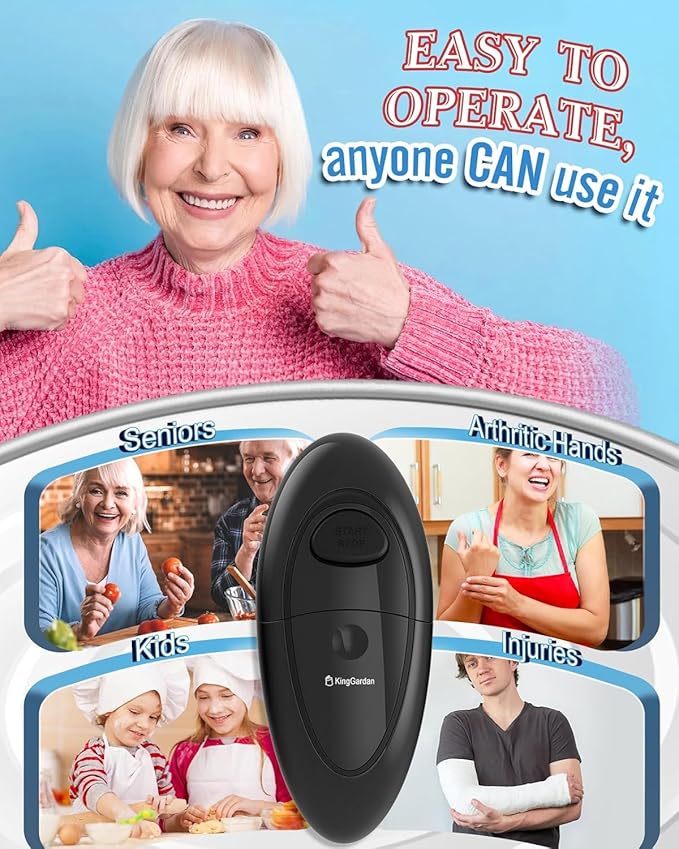 Auto Electric Can Opener, Fast & Efficient Automatic Hands-Free Can Opener, Easy to Use, Compact & Portable, Smooth Edge, Battery Operated, Easy Open for Arthritis & Seniors, Fits All Can Sizes -Black
