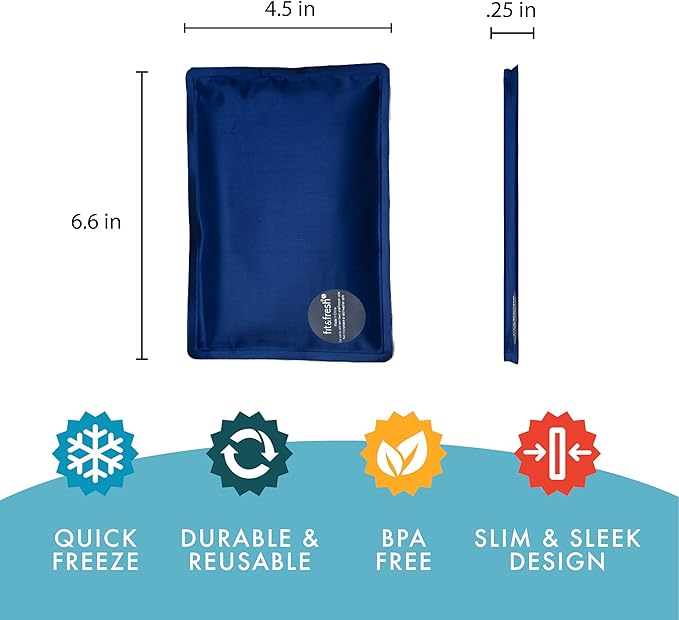 Fit & Fresh Cool Coolers Soft Ice,Flexible Stretch Nylon Reusable Ice Packs for Lunch Boxes & Coolers,Navy Sketch Weave-& Blue,2 Count (Pack of 12)