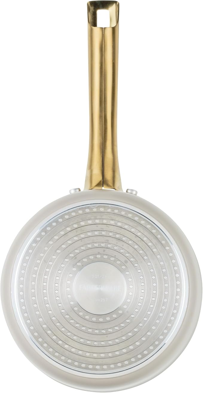 Farberware Forged Induction Ceramic Nonstick Sauce Pan/Soup Pot, Dishwasher Safe, Gold Color Stainless Steel Handle, 3 Quart - Taupe
