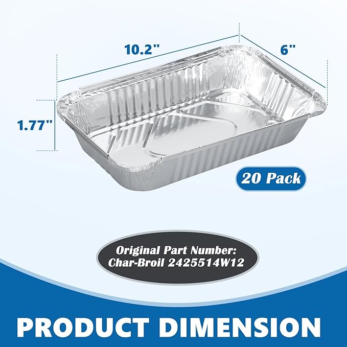 SafBbcue Aluminum Grill Drip Pan Liners for Char-Broil The Big Easy 2425514W12 Grease Tray, Heavy Duty Disposable Foil Grease Catchers for Charbroil Big Easy Turkey Fryer Accessories, 20 Pack