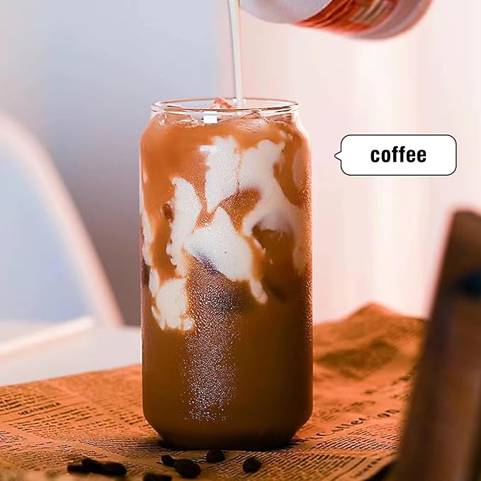 Glass Cups with Lids and Straws Set of 12 – 16oz Iced Coffee Tumblers for Christmas, Thanksgiving, and Family Gatherings – Gift-Ready Drinkware for Parties and Holiday Hosting