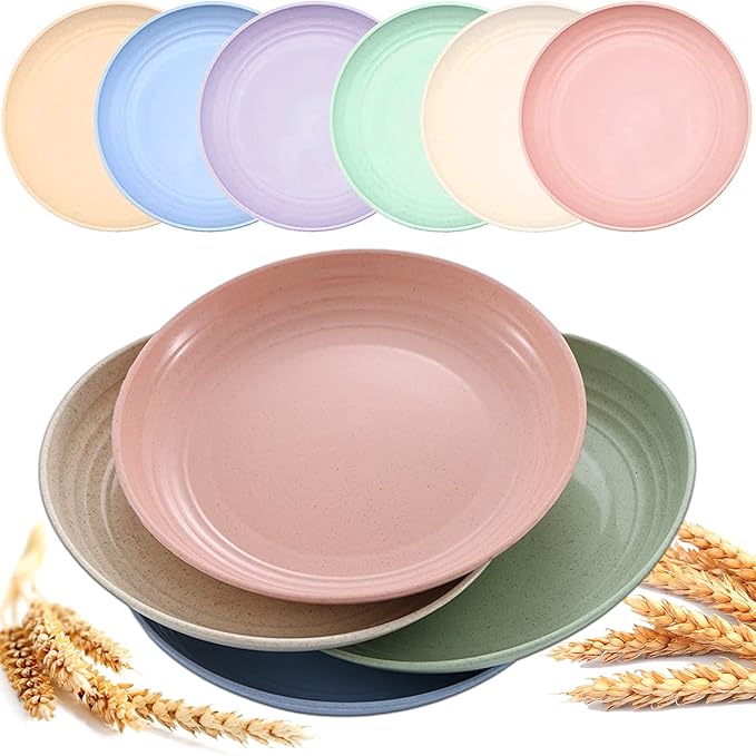 MFACOY 6 PACK Unbreakable Wheat Straw Plates, 9 Inch, Lightweight & Reusable, Dishwasher & Microwave Safe, Kids to Adult