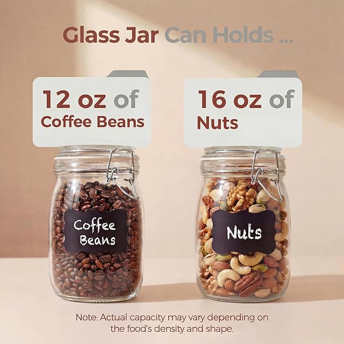 32 oz Wide Mouth Glass Jars with Airtigh Lids, 4 Pack Glass Pickling Jars for Canning, Fermenting, Large Mason Storage Container for Coffee, Flour, Sugar, Pasta