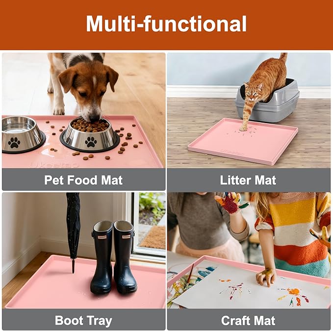 Extra Thick Silicone Mat Waterproof with Raised Edge 22" x 19", Under Sink Mat for Kitchen & Bathroom, Kitchen Cabinet Liner, Multi-Purpose for Storage & Protection, Pink