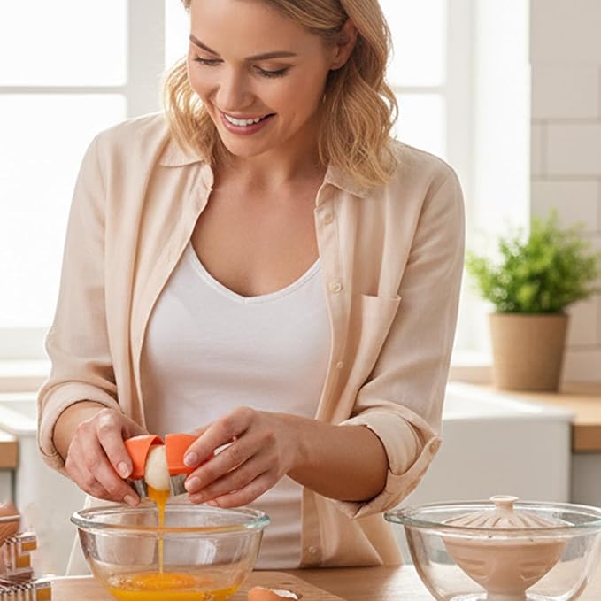 4-Piece Kitchen Tool Set with Plastic and Stainless Steel Openers, Egg Opener for Hard Boiled Eggs and Egg Shell Cutter, Easy Egg Peeling and Separating for Home Cooks and Baking Enthusiasts