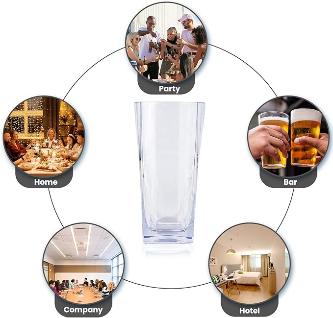 Top-spring 12-Ounce Reusable Plastic Water Tumbler, Clear Shatterproof Drinking Glasses, BPA Free, Set of 6 (12 Oz, Clear)