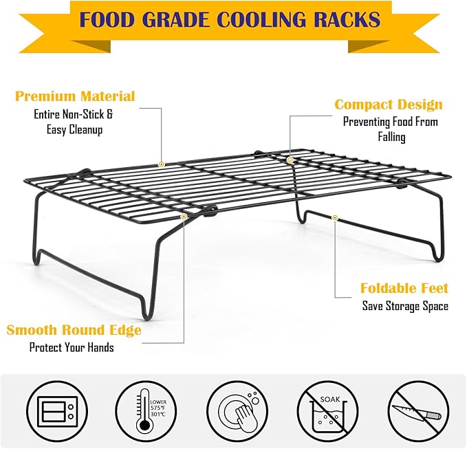 Leonyo 5-Tier Stackable Cooling Rack, Stainless Steel Baking Cooking Racks for Cooling Roasting Grilling, Oven Safe & Easy Clean, Collapsible & Heavy Duty,15" x 10", Black