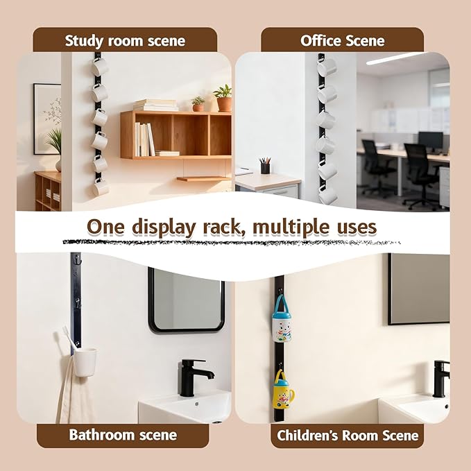 Wall Mounted Coffee Cup Holder - Slim Design Mug Rack with Hooks, Space-Saving Organizer for Kitchen, Office, and Coffee Bar - Holds Multiple Cups, Easy Installation, Versatile Display