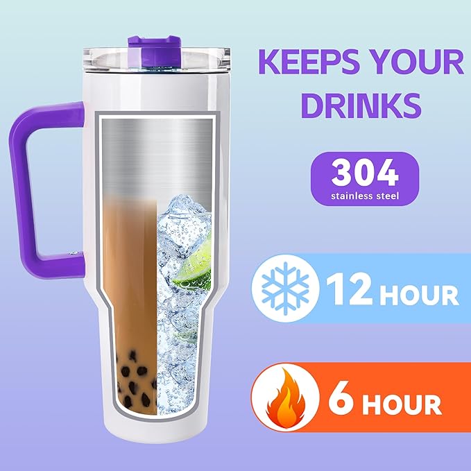 D·S 4 Pack Sublimation Tumblers 40 OZ with Handle Blank Insulated Large Tumbler Bulk, Coffee Travel Cups Stainless Steel Travel Mug for Diy Craft Heat Press Print