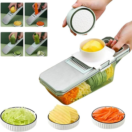 ANAM Mandoline Slicer & Vegetable Cutter – 6-in-1 Manual Food Chopper with Container – Stainless Steel Blades for Onions, Fruits & Vegetables – BPA-Free, Dishwasher Safe, Non-Slip Base, Easy Meal Prep