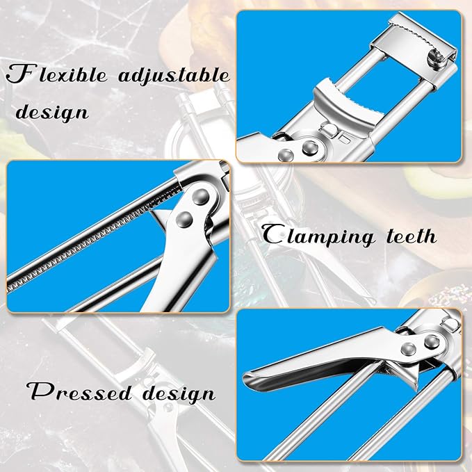 Patelai 2 Pieces Master Opener Adjustable Jar and Bottle Adjustable Multifunction Stainless Steel Can Jar Lid Gripper Manual Opener Kitchen Accessories for Weak Hands Seniors
