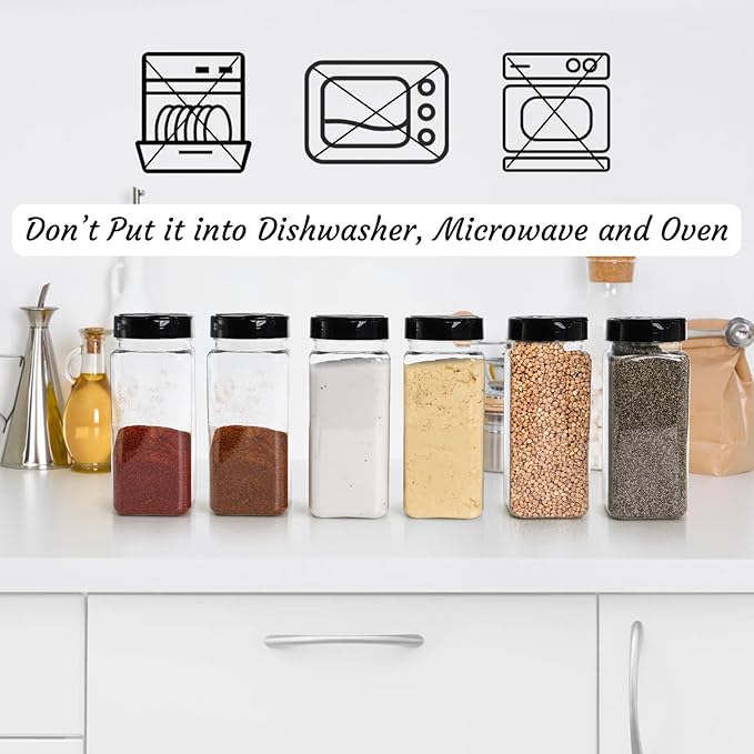 Hacaroa 16 Pack 20 Oz Plastic Spice Jars with Shaker/Pourer Lids, Square Large Empty Seasoning Containers Clear Spice Bottles for Dry Food, Condiments, Herbs, Powders