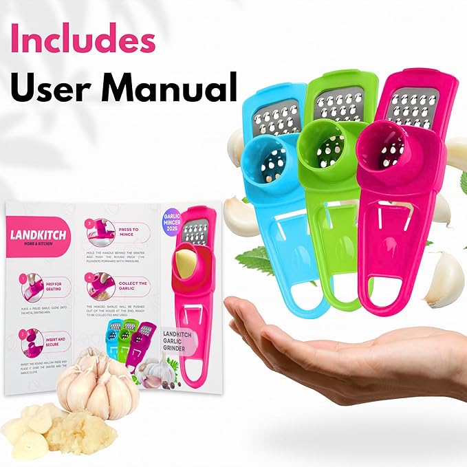 Landkitch-Garlic Grinder-Hand Garlic Grinder-Small Hand Grinder for Garlic-Garlic Slicer-Garlic Mincer-2025 New Hand Press Garlic Chopper-Garlic Press Hand Specialty Tools (Pink)
