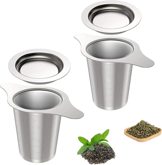 2PCS Stainless Steel Premium Tea & Coffee Strainer Infuser with Double Handles, Large Capacity Fine Mesh Strainer, Perfect for Loose Leaf Tea, Coffee Steeping in Cups and Teapots - Brewing Made Easy