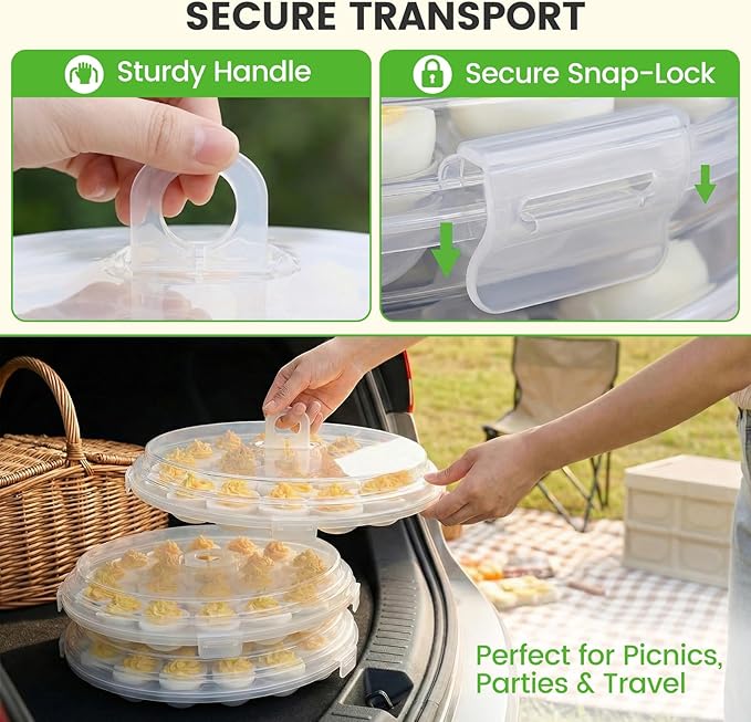 HAKSEN Deviled Egg Containers with Lid, 3PCS Deviled Egg Platter Carrier Holder Trays with 66 Slots for Party and Home Kitchen, Clear