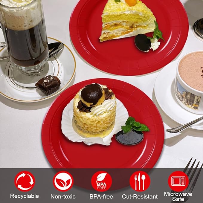 40Pcs Disposable Paper Plates Red,Including 20pcs 9" and 20pcs 7" Plates,Strong and Sturdy Disposable Plates for Party, Dinner, Holiday, Picnic,Birthday Party, Dinner Table, Wedding