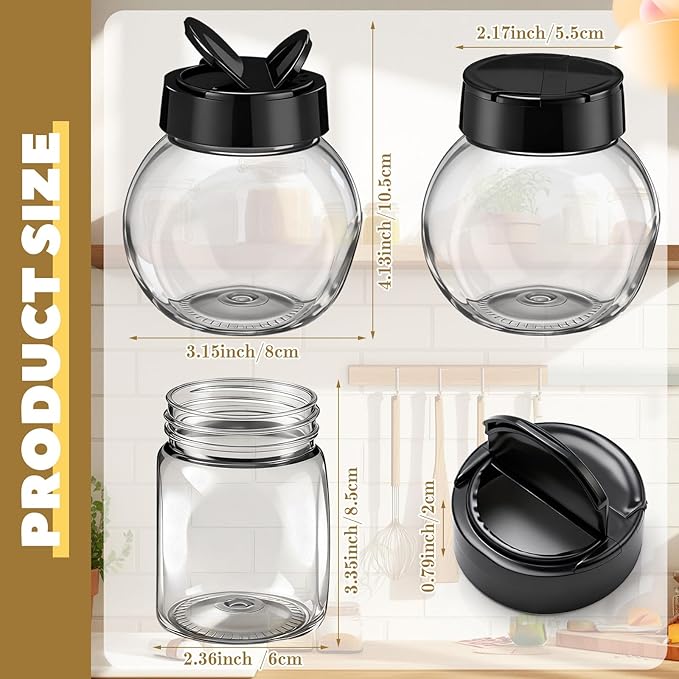 Zhehao 24 Pieces Plastic Spice Containers Plastic Spice Bottles Clear Reusable Large Empty Seasoning Jars with Shaker Lids for Kitchen Storage Seasoning Powder Herbs (7 oz,Flat Round,Clear and Black)