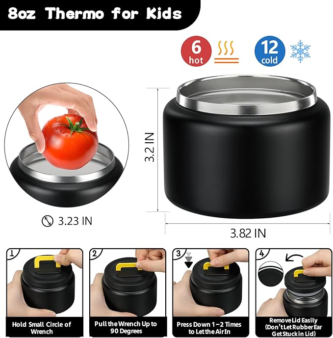 MAISON HUIS Bento Lunch Box with 8oz Soup Thermo, 5-Compartment Leak-Proof Container, Thermo Hot Food Jar and Insulated Lunch Bag, BPA Free,Travel, School (Black)