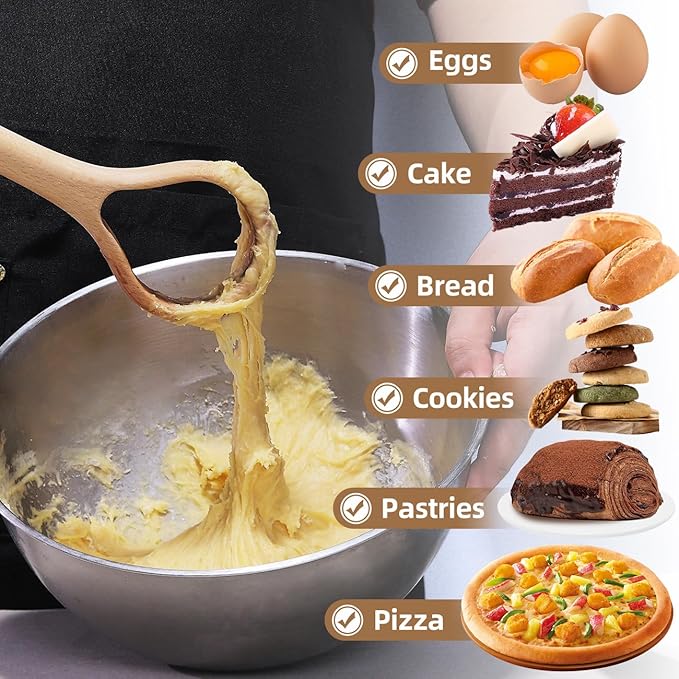 Danish Dough Whisk Set of 2 – 13-Inch Bread Making Tools with Wooden Handle – Baking Whisks for Sourdough, Dough, Pizza and More Cooking Supplies