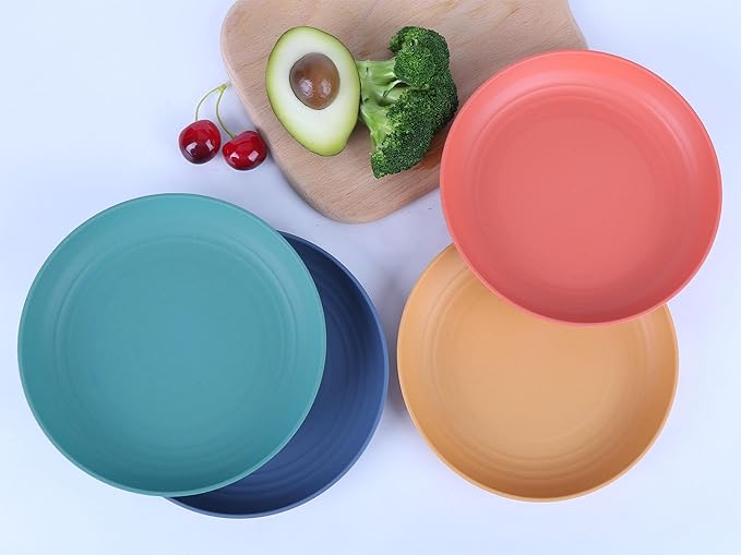 LuckyZone 10 Inches Unbreakable Wheat Straw Plates - Reusable Plate Dinner Set - Dishwasher & Microwave Safe - Healthy, BPA Free & Eco-Friendly (10 Inches/4 Color_H)