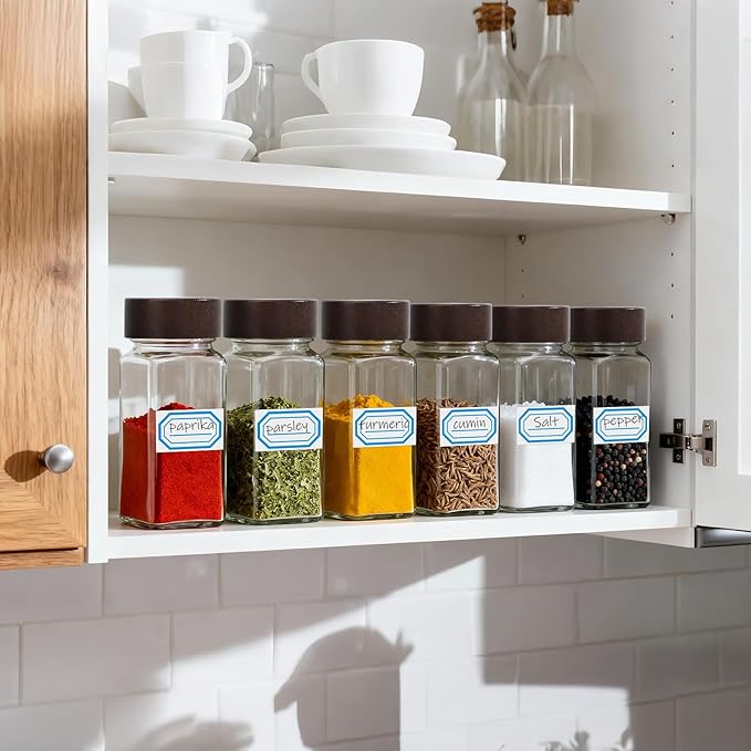 Segarty 4oz Spices Jars with Wood Lids, 3 Pack Square Spice Containers, Empty Glass Seasoning Organizers Spices 120ml Cereal Storage Bottles, Small Salt and Pepper Shakers with 7 Stickers and 1 Brush