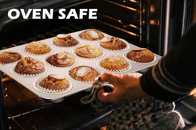 Leonyo 12-Cup Cupcake Pan, Stainless Steel Standard Size Cupcake Pans Tray for Baking, Metal Non-Toxic Muffin Tins, Dishwasher Oven Safe