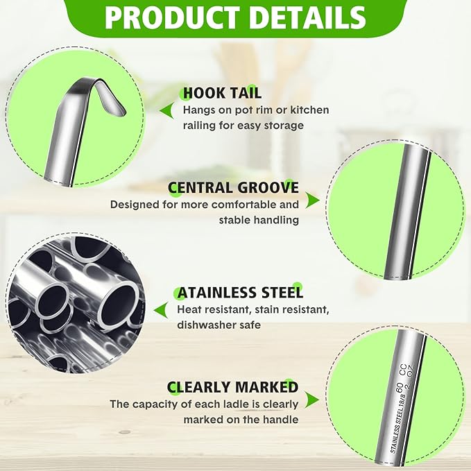 10 Pcs Stainless Steel Soup Ladle Set Small Ladle Sturdy Long Handle Portion Control Serving Spoons for Cooking Sauce Gravy Stirring & Kitchen Home Use(2 oz)
