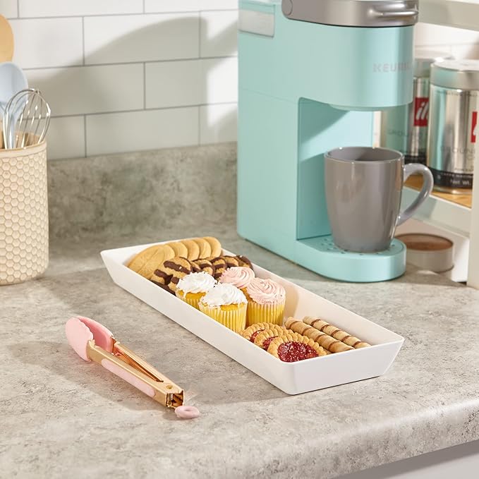 US Acrylic Avant White Plastic Serving Trays (Set of 4) 15” x 5” | Narrow Reusable Rectangular Party Platters | Serve Appetizers, Fruit, Veggies, & Desserts | BPA-Free & Made in USA