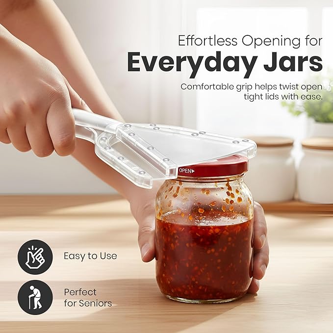 Jar Opener for Weak Hands, Multi-Blade Lid Opener with Ergonomic Non-Slip Handle, Easy Grip Bottle & Jar Opener for Seniors, Arthritis, Kitchen Tool for All Lid Sizes