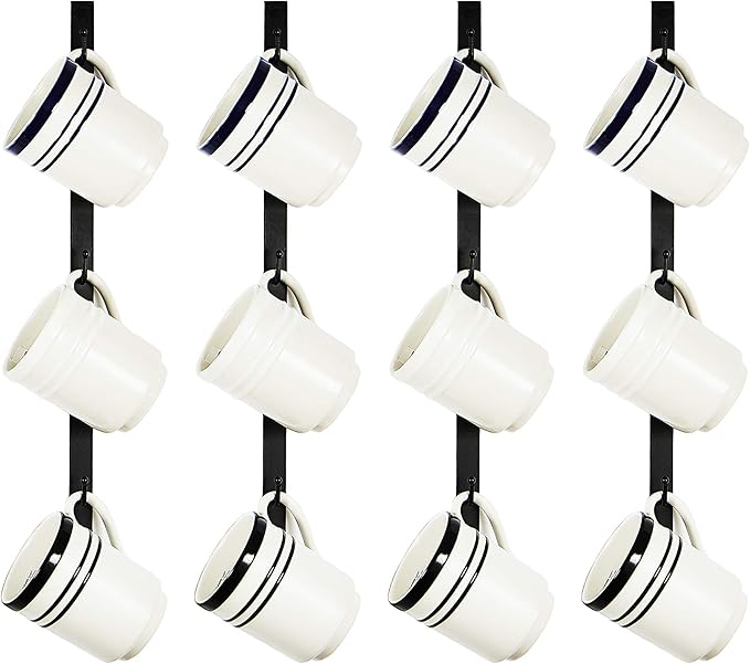 Metal Mug Rack - Holds a Dozen Cups and Mugs, Including Teacups and Mason Jars - Wall Hanging Holder