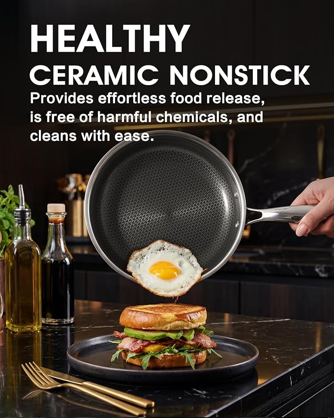 Non Stick Frying Pans Set 8, 10, and 12 Inch 6 Pcs Skillet with Tempered Glass Lids, Stay-cooling Handle, PFOA Free Non Toxic Dishwash & Oven Safe Kithchen Cookware Set Compatible All Cooktops