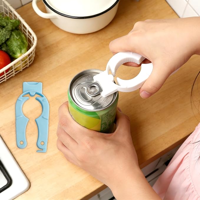 6-Pack Plastic Bottle Cap Opener, 3-in-1 Multi-Purpose Gripper Water Bottle Opener for Arthritic Hands, Easy-Twist Jar Opener Tool for Kitchen, Camping & Outdoor Use (Orange, Blue, White)