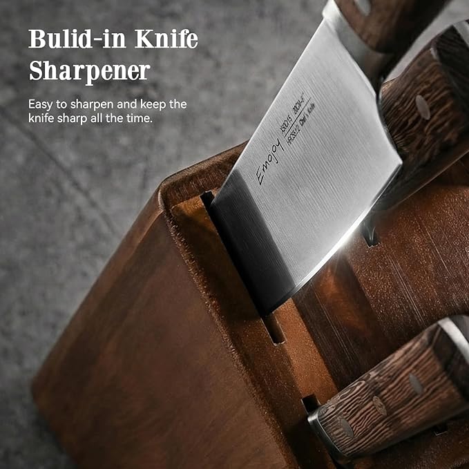 Knife Set，Emojoy 16-Piece Kitchen Knife Set with Block, Knife Block Set with Kitchen Shears and Sharpener, High Carbon German Steel(Natural Wenge)