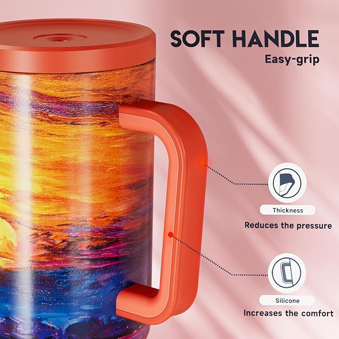 Meoky 40 oz Tumbler with Handle and Straw: Stainless Steel Insulated Tumbler with Lid and Straw - 100% Leak Proof Tumbler for Car Cup Holders - Travelers Commuters Workers, Sunrise