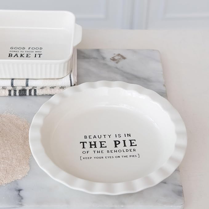 Creative Co-Op, White Round Stoneware Pie Dish, Medium
