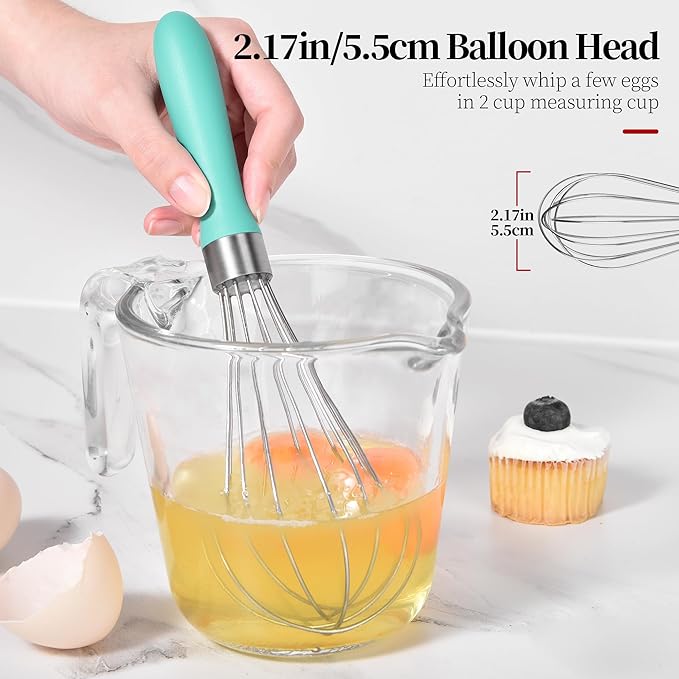 9.06in Kitchen Wire Whisk, 18/10 Stainless Steel Metal Balloon Wisk Heavy Duty Egg Beater whisker Hand Mixer for Cooking, Baking, Mixing, Stirring, Sauce, Flour, chocolate（Small, Turquoise）