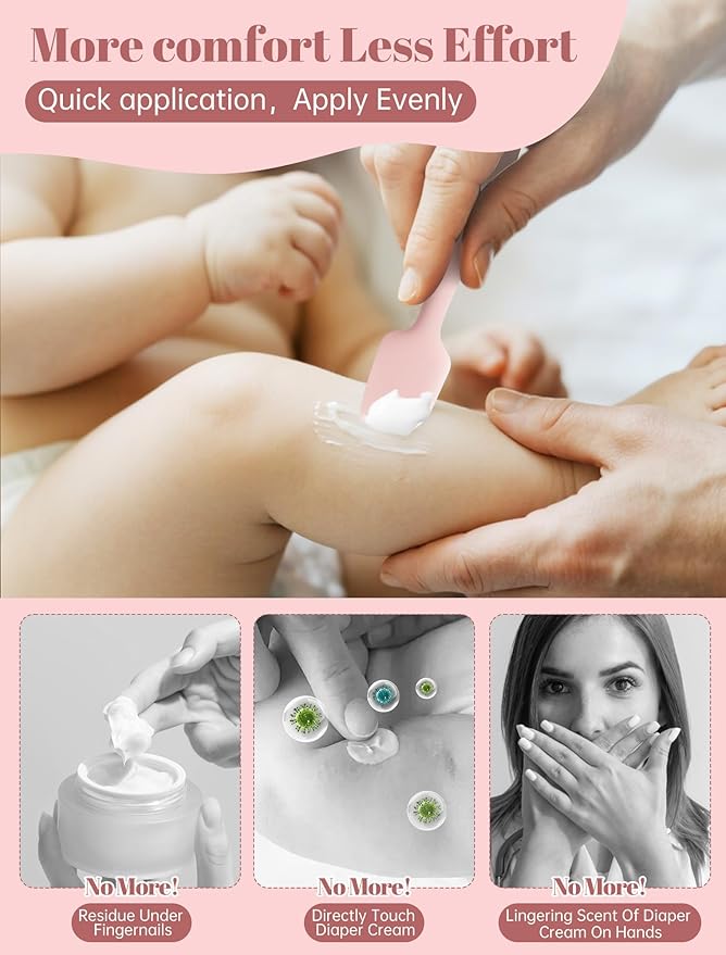 Diaper Cream Spatula, 3 Pack Butt Spatula Baby, Silicone Diaper Cream Applicator, Full-Size + Mini Butt Paste Spatula for Babies, Newborn Baby Necessities (Green+Pink+Beige)