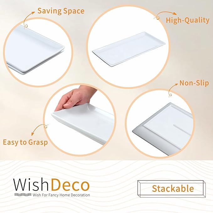 Large Serving Platter Set of 2, Long Ceramic Serving Tray 16 inch, Rectangular Serving Dishes, White Plates for Entertaining, Fruit, Appetizer, Charcuterie, Oven & Dishwasher Safe